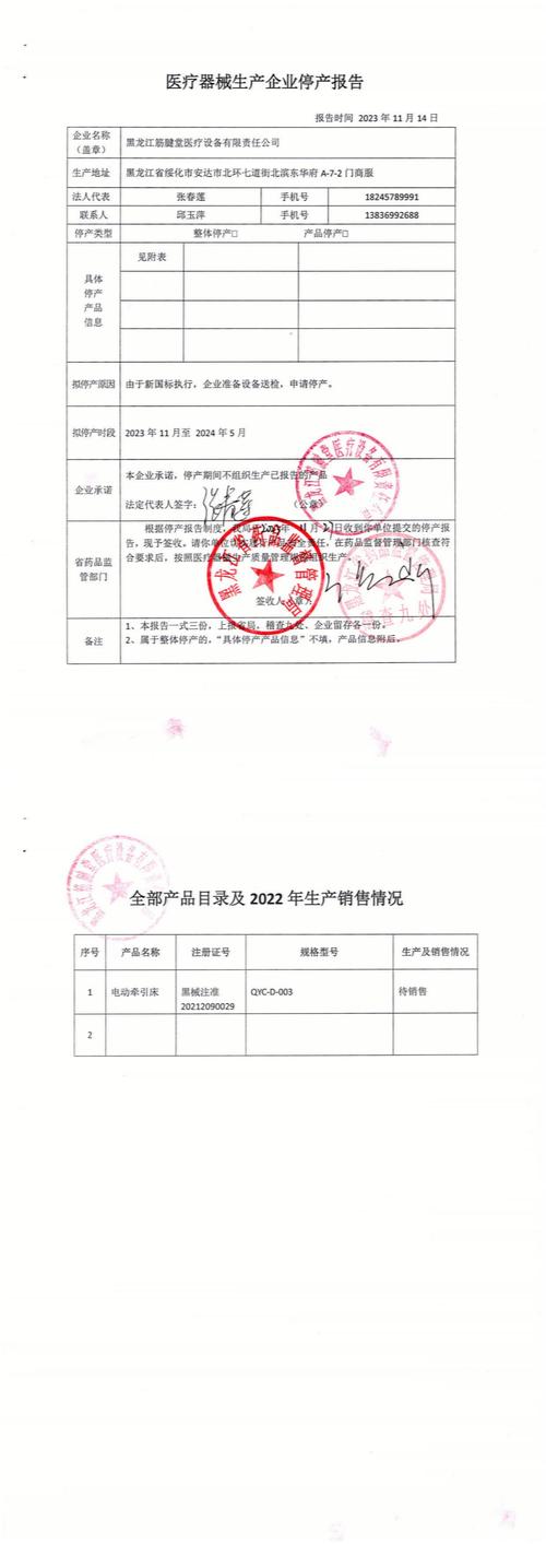 医疗器械生产企业停产报告表